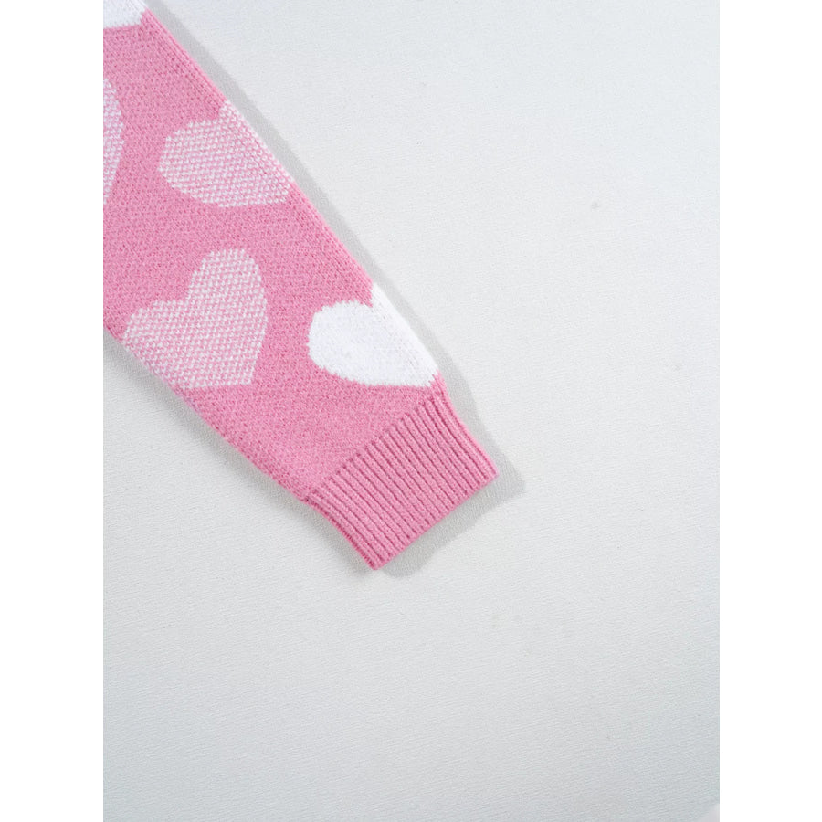 Pearled Heart Print Valentines Crew Neck Sweater Apparel and Accessories