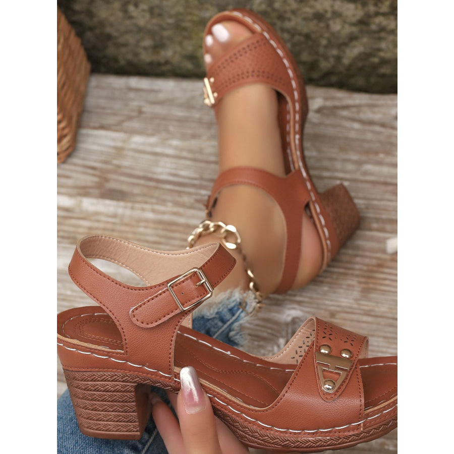 Peep Toe Block Heel Sandals Apparel and Accessories