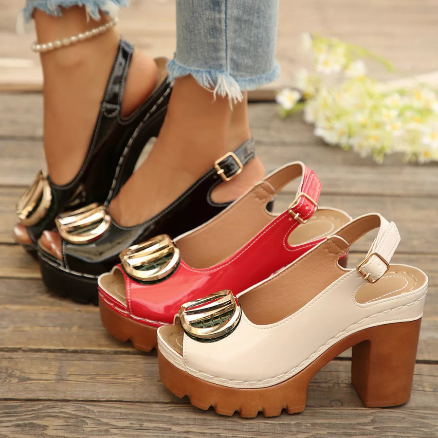 Peep Toe Block Heels Sandals Apparel and Accessories