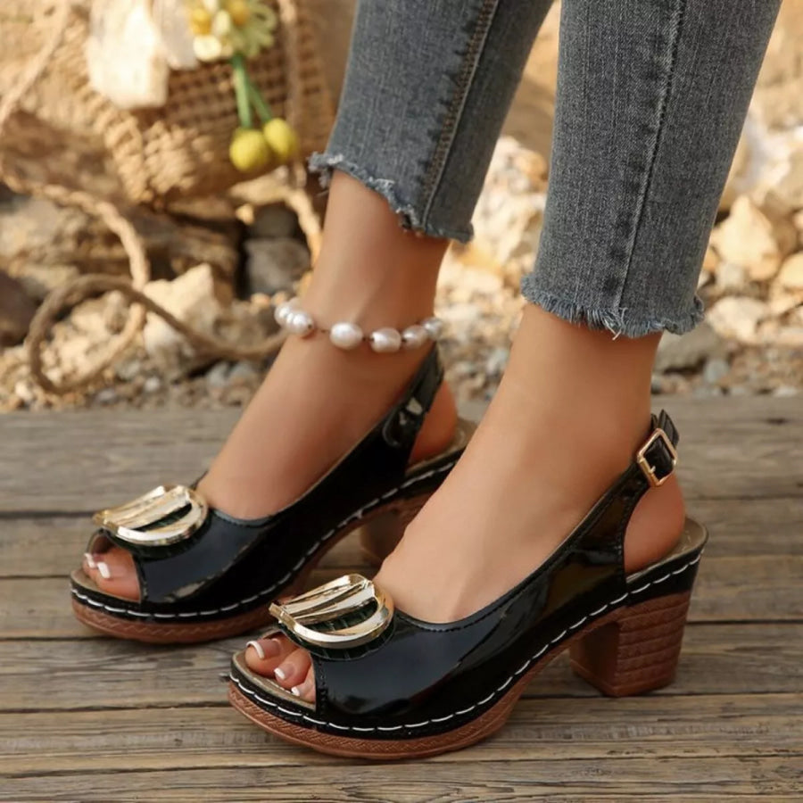 Peep Toe Block Heels Sandals Apparel and Accessories