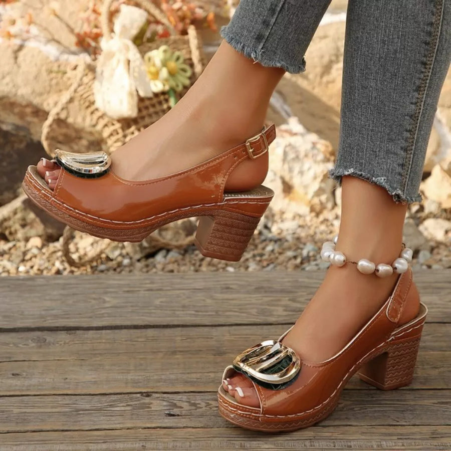 Peep Toe Block Heels Sandals Apparel and Accessories