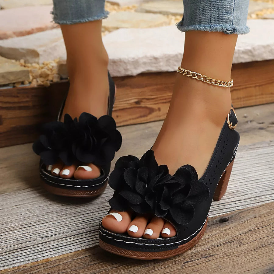 Peep Toe Block Heels Sandals Black / 36 Apparel and Accessories