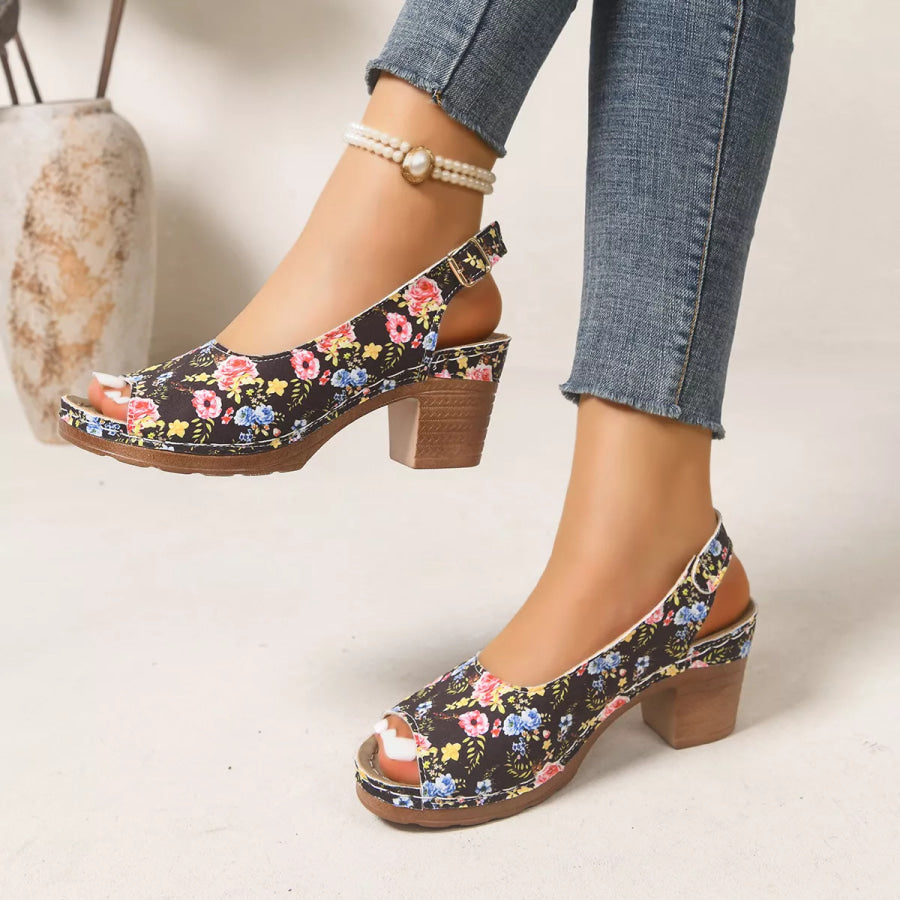 Peep Toe Block Heels Sandals Black / 36 Apparel and Accessories