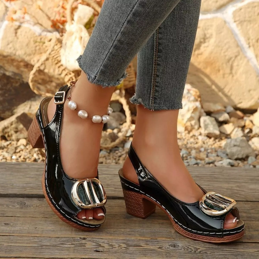 Peep Toe Block Heels Sandals Black / 36 Apparel and Accessories