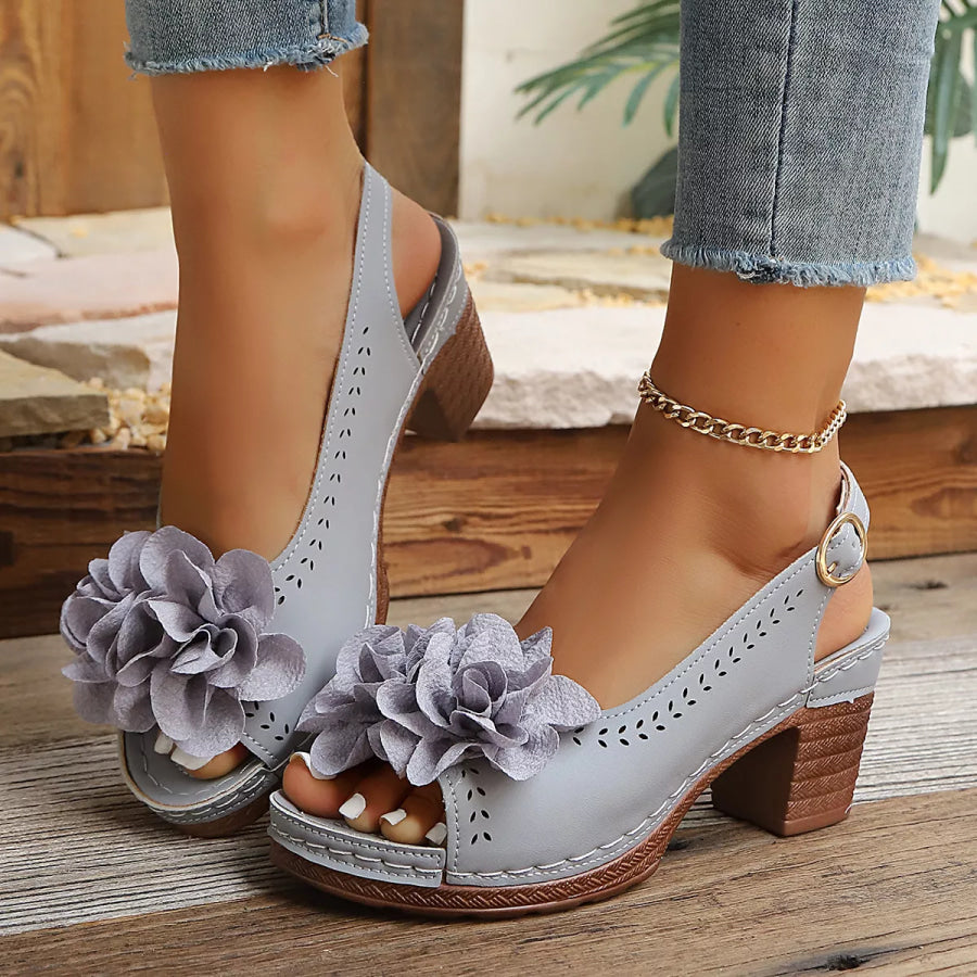 Peep Toe Block Heels Sandals Blue / 36 Apparel and Accessories