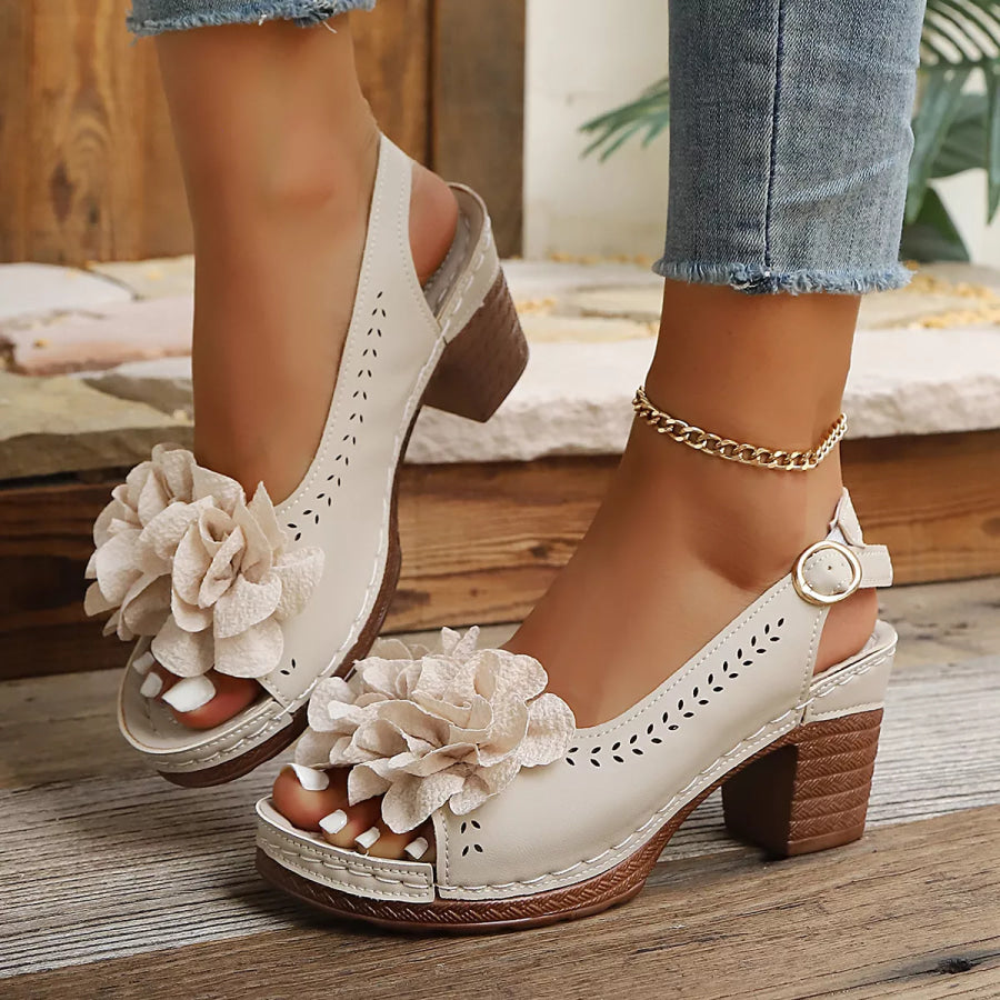 Peep Toe Block Heels Sandals Khaki / 36 Apparel and Accessories
