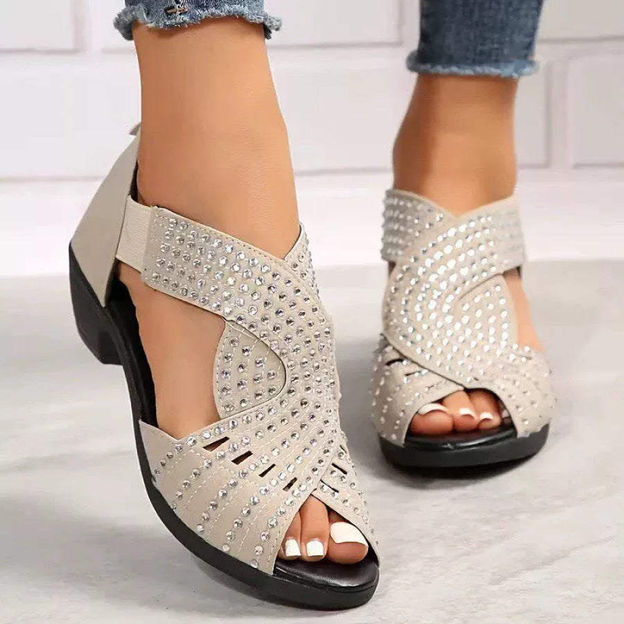 Peep Toe Block Heels Sandals Off White / 36 Apparel and Accessories