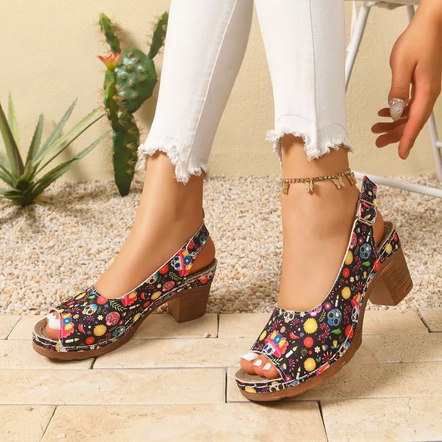 Peep Toe Block Heels Sandals Red / 36 Apparel and Accessories