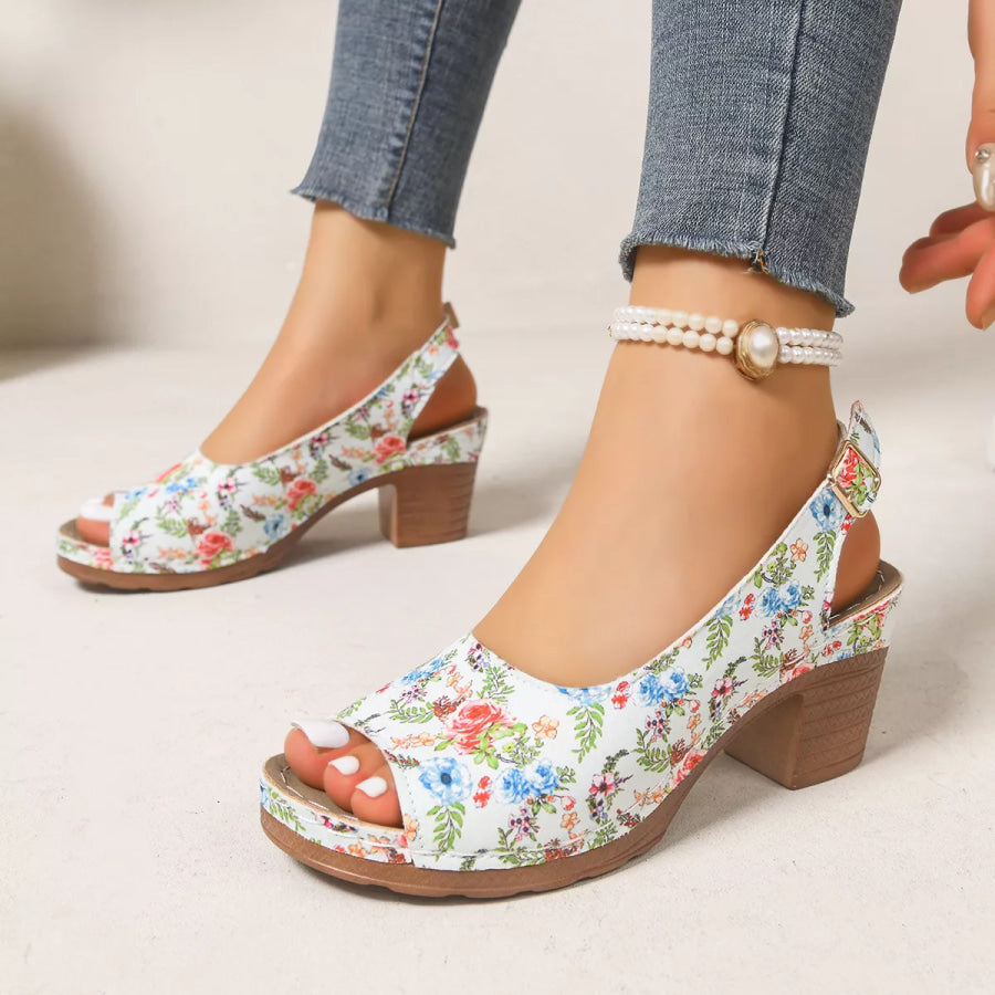 Peep Toe Block Heels Sandals White / 36 Apparel and Accessories