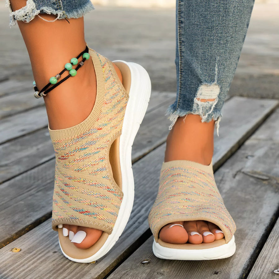 Peep Toe Flats Sandals Khaki / 36 Apparel and Accessories
