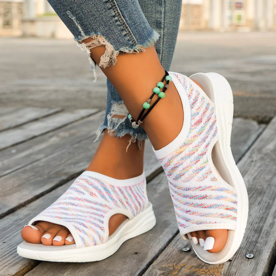 Peep Toe Flats Sandals White / 36 Apparel and Accessories