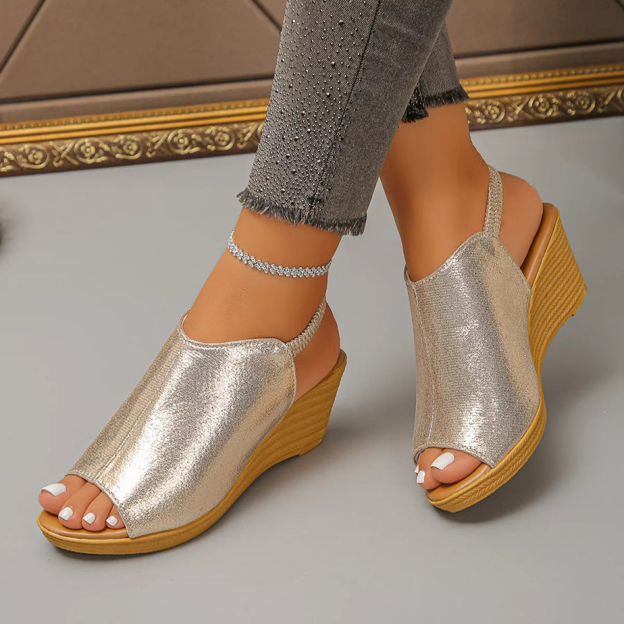 Peep Toe Wedge Sandals Gold / 35 Apparel and Accessories