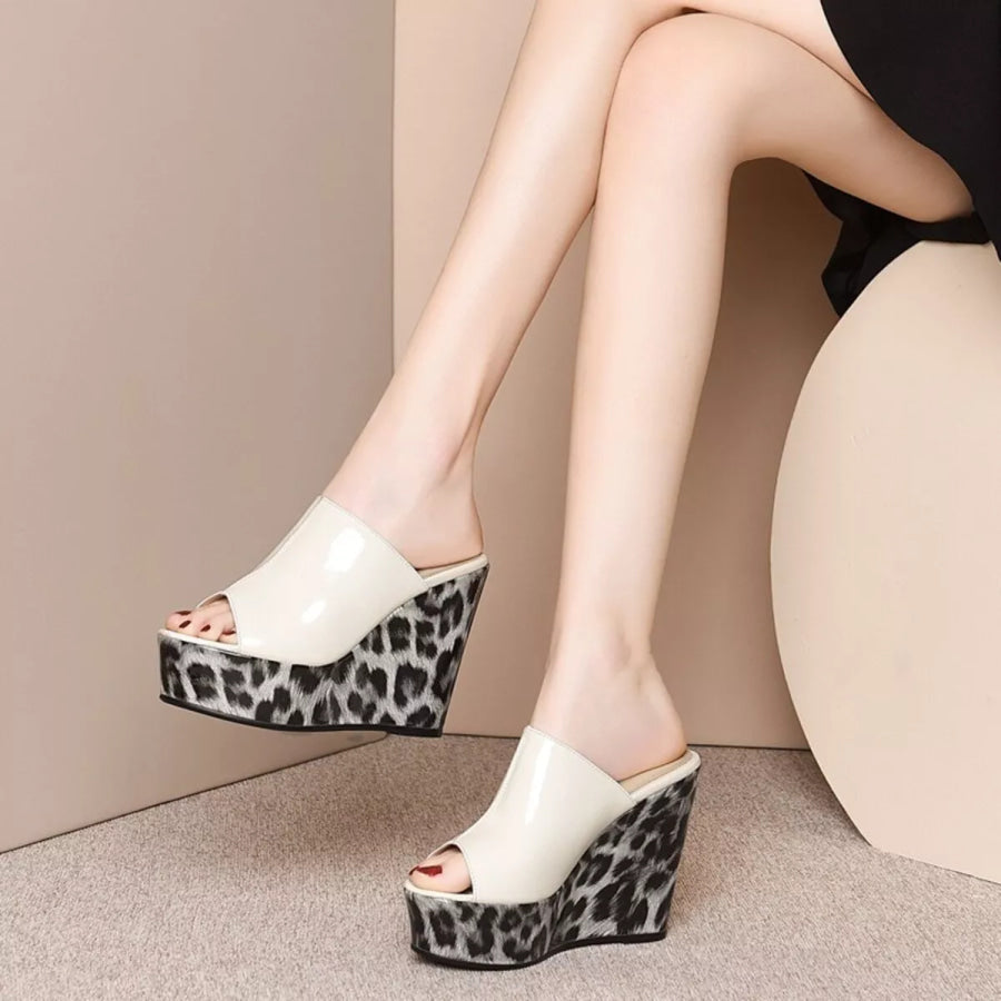 Peep Toe Wedge Sandals Beige / 35 Apparel and Accessories