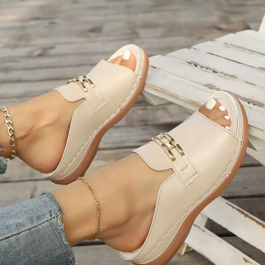 Peep Toe Wedge Sandals Beige / 36 Apparel and Accessories