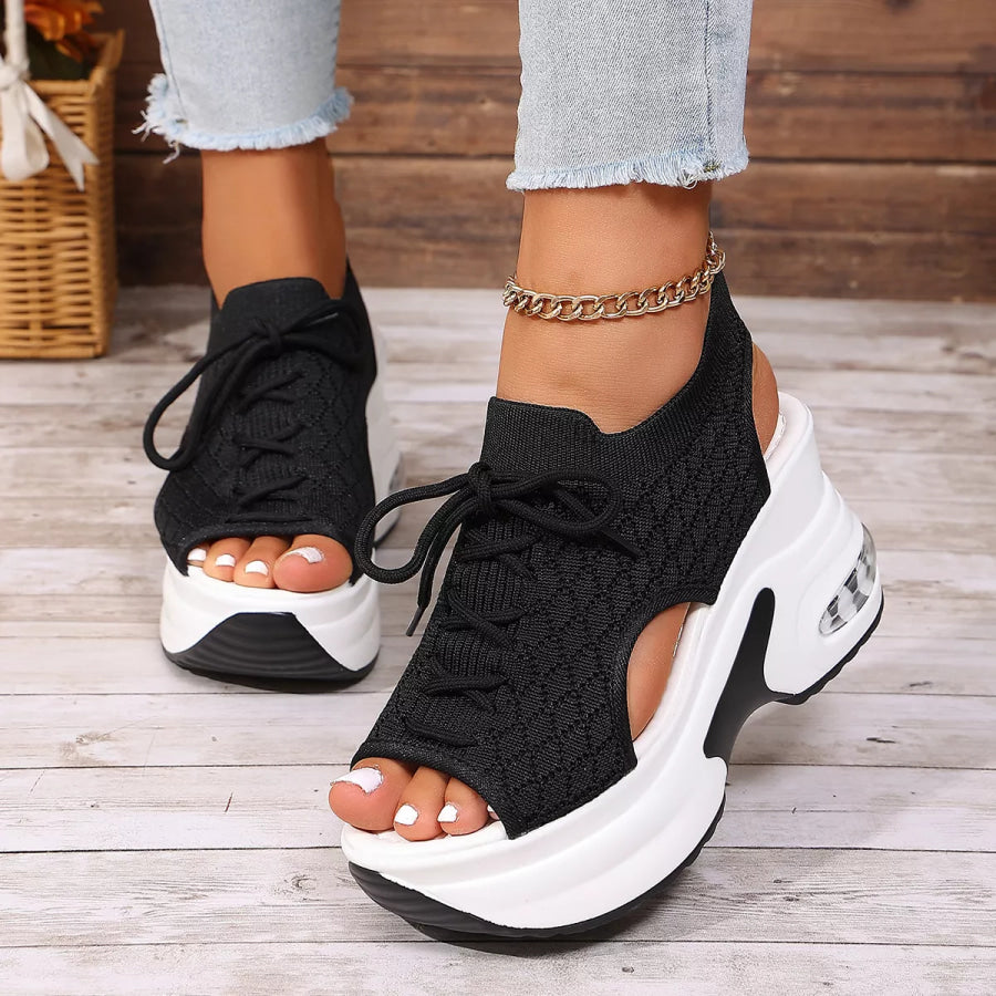 Peep Toe Wedge Sandals Black / 35 Apparel and Accessories