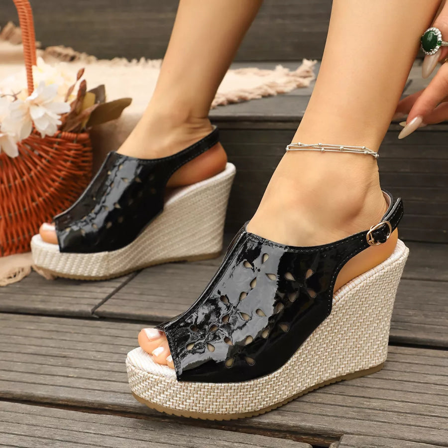 Peep Toe Wedge Sandals Black / 35 Apparel and Accessories