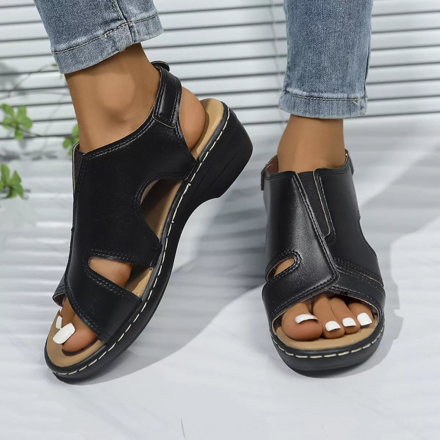 Peep Toe Wedge Sandals Black / 36 Apparel and Accessories