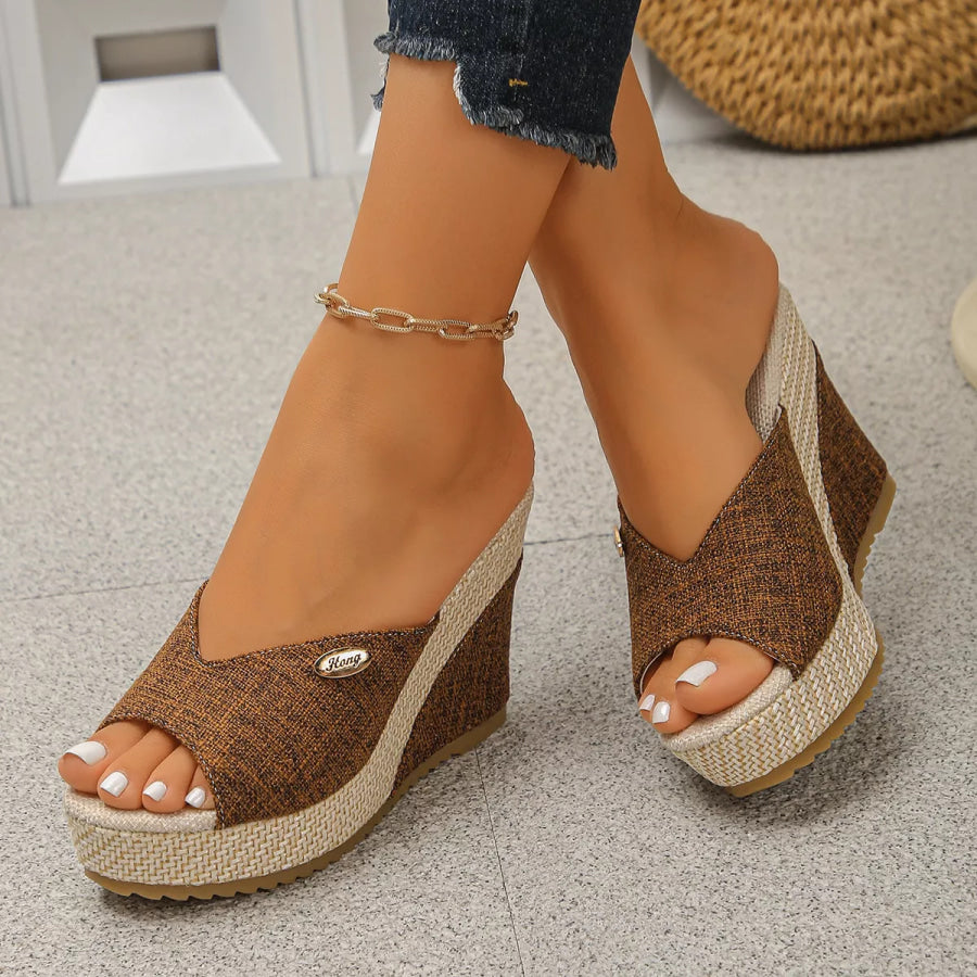 Peep Toe Wedge Sandals Brown / 36 Apparel and Accessories