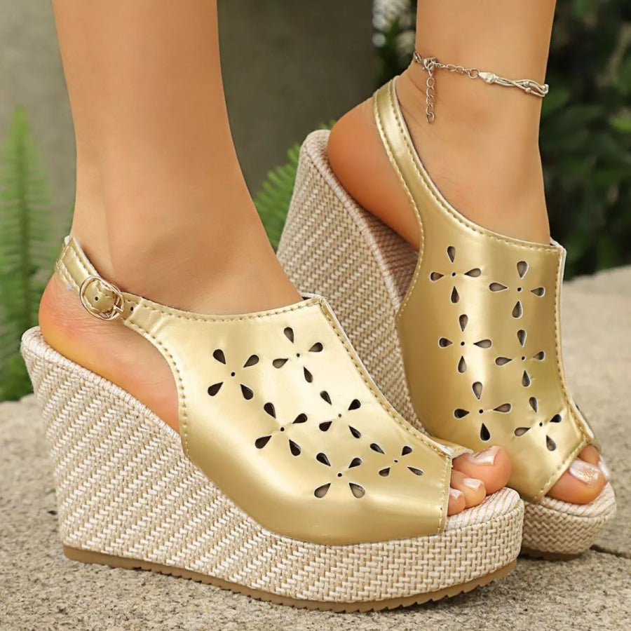 Peep Toe Wedge Sandals Gold / 35 Apparel and Accessories