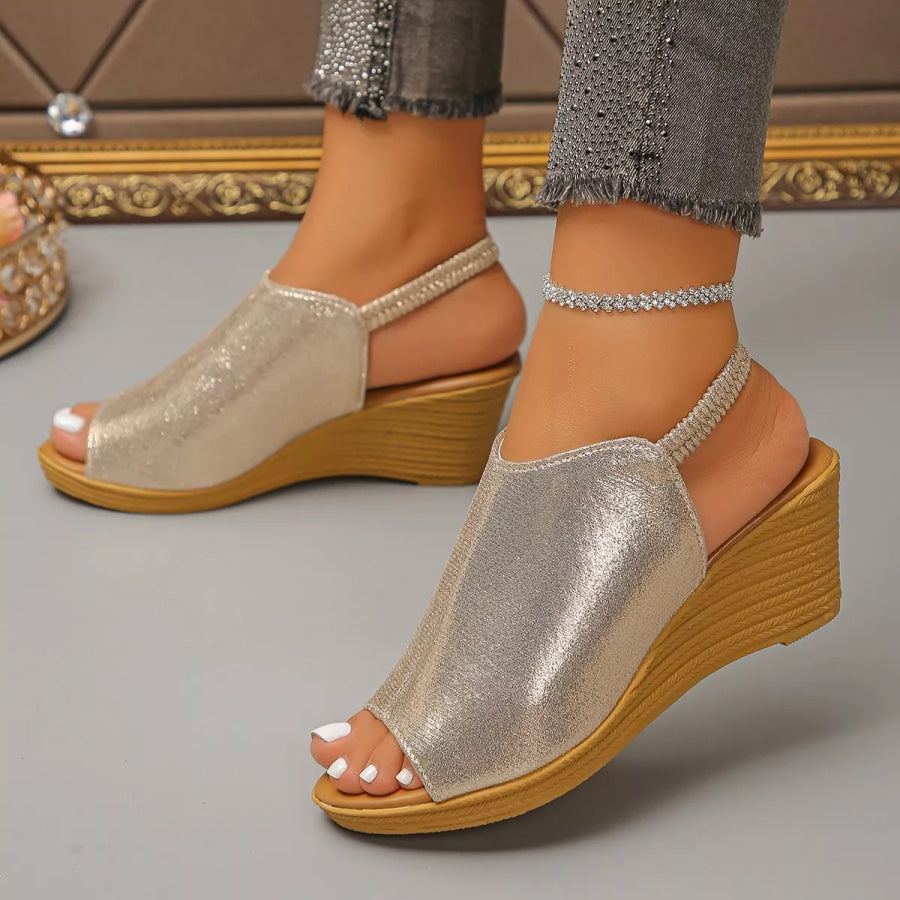 Peep Toe Wedge Sandals Gold / 35 Apparel and Accessories