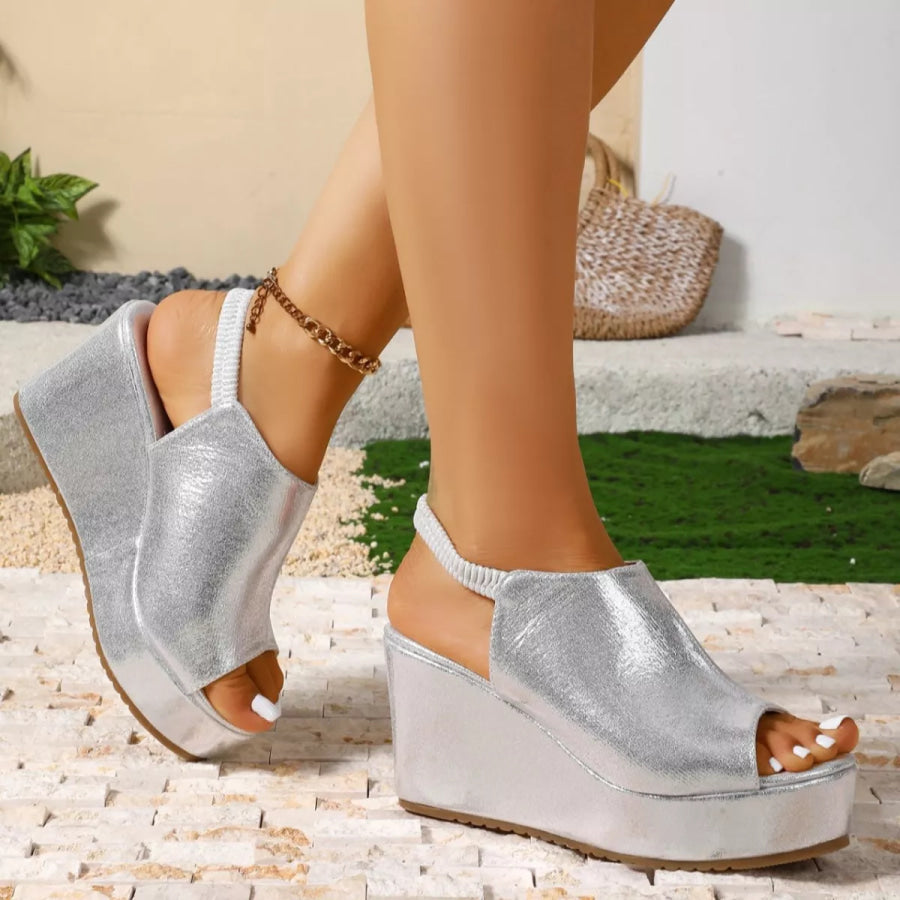 Peep Toe Wedge Sandals Gray / 36 Apparel and Accessories