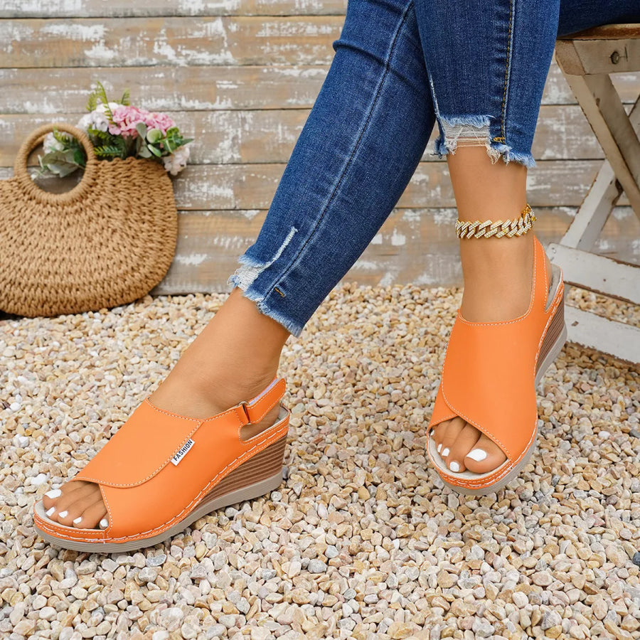 Peep Toe Wedge Sandals Orange / 36 Apparel and Accessories