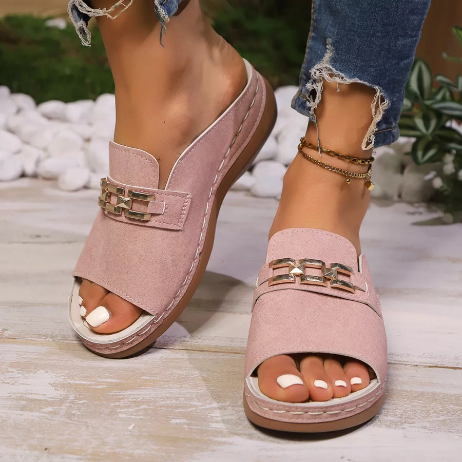 Peep Toe Wedge Sandals Pink / 36 Apparel and Accessories
