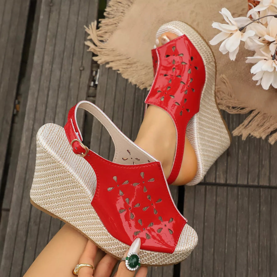 Peep Toe Wedge Sandals Red / 35 Apparel and Accessories