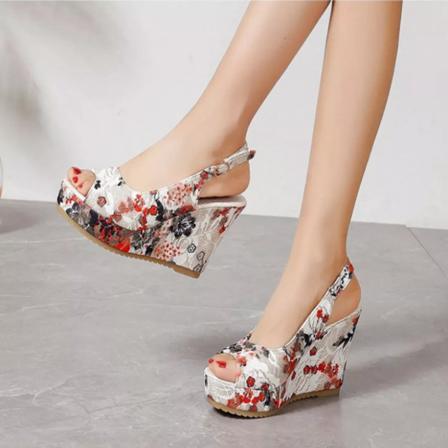 Peep Toe Wedge Sandals Red / 35 Apparel and Accessories