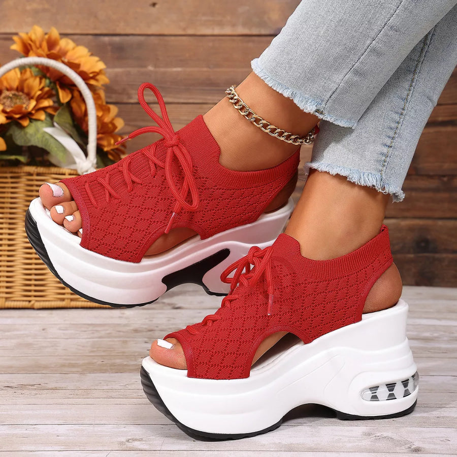 Peep Toe Wedge Sandals Red / 35 Apparel and Accessories
