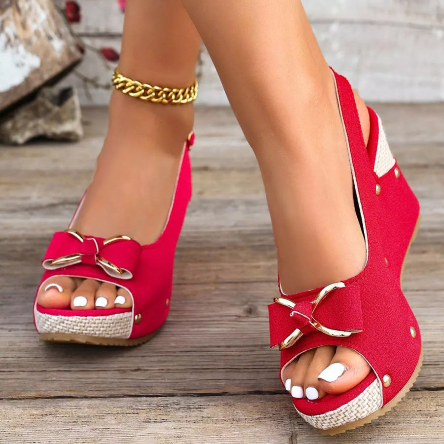 Peep Toe Wedge Sandals Red / 35 Apparel and Accessories