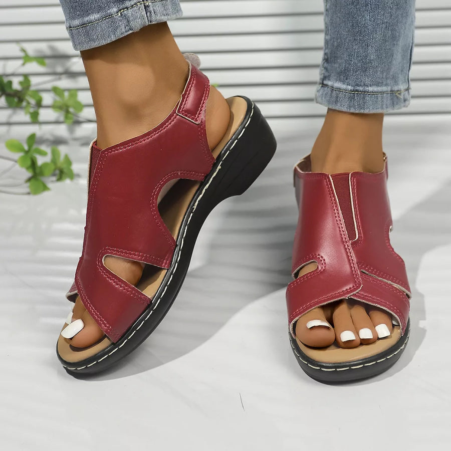 Peep Toe Wedge Sandals Red / 36 Apparel and Accessories