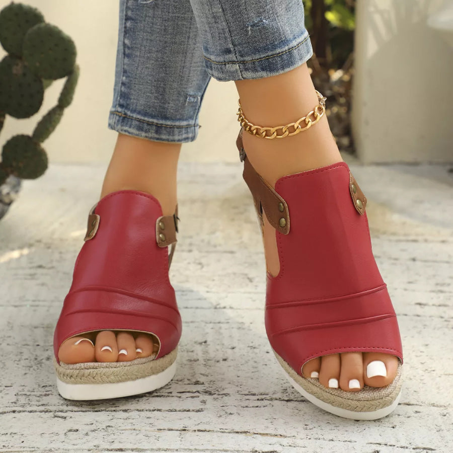 Peep Toe Wedge Sandals Red / 36 Apparel and Accessories