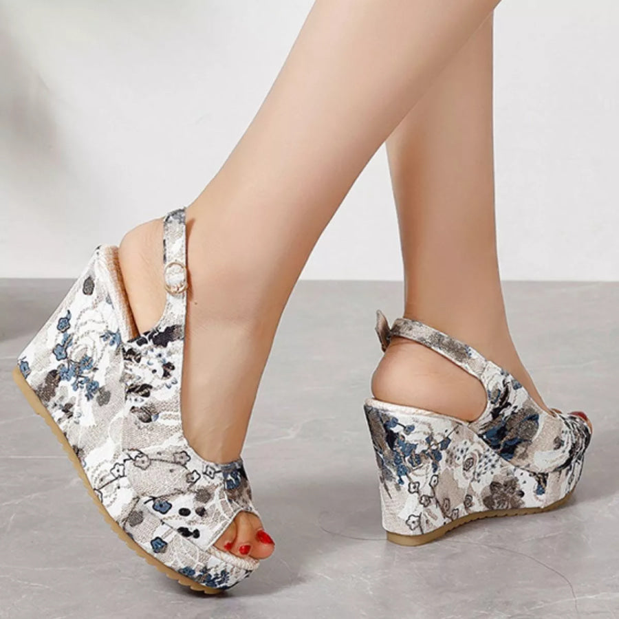 Peep Toe Wedge Sandals White / 35 Apparel and Accessories
