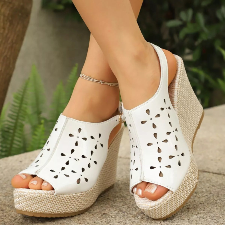 Peep Toe Wedge Sandals White / 35 Apparel and Accessories