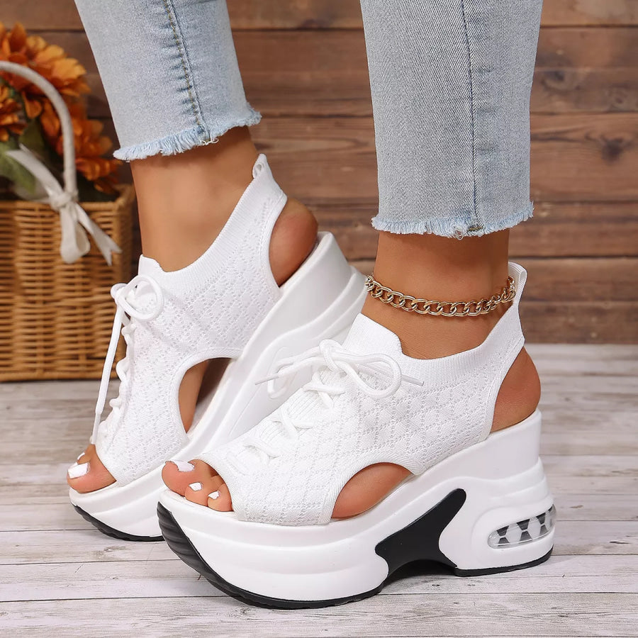 Peep Toe Wedge Sandals White / 35 Apparel and Accessories