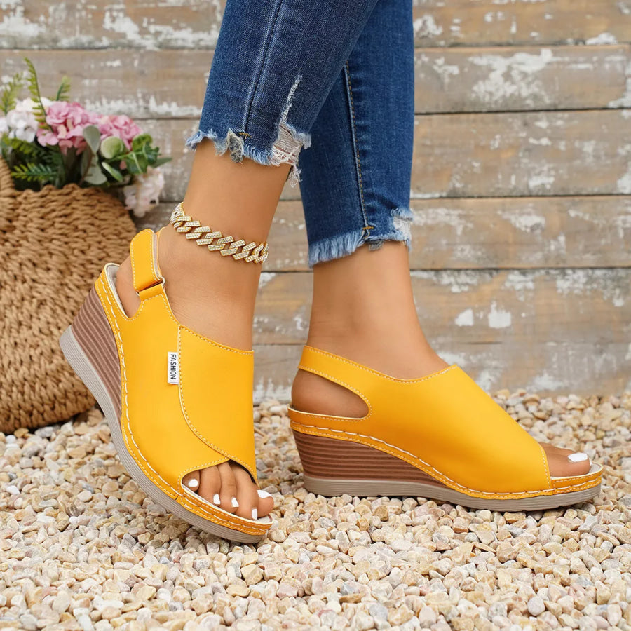 Peep Toe Wedge Sandals Yellow / 36 Apparel and Accessories