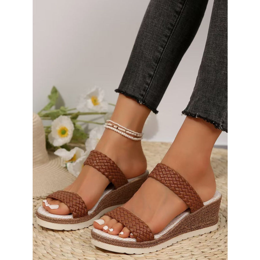Peep Toe Woven Wedge Sandals Brown / 36(US5) Apparel and Accessories