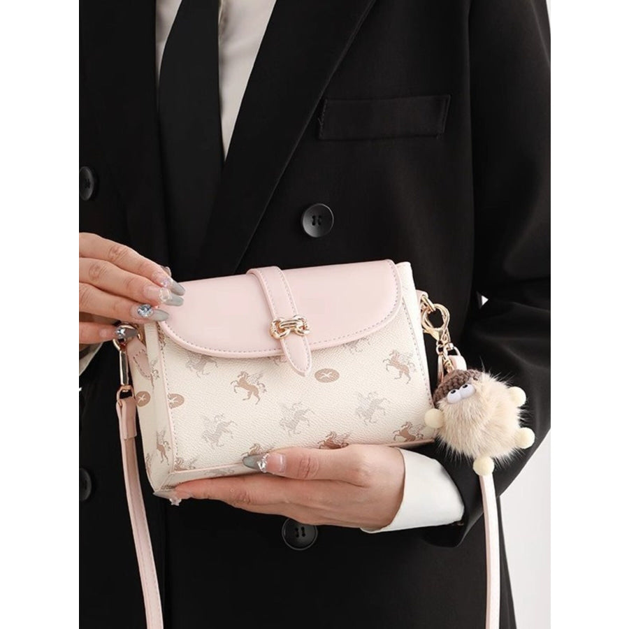 Pegasus Print Flap Crossbody Bag Blush Pink / ONESIZE Apparel and Accessories