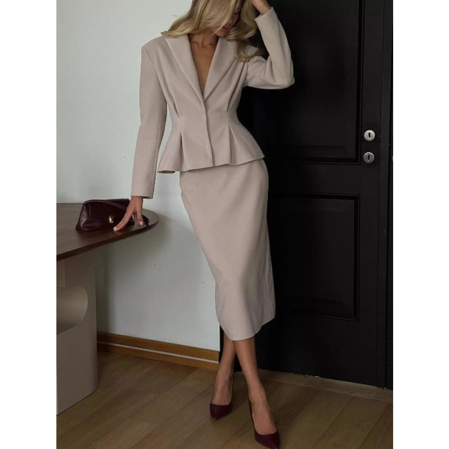 Peplum Blazer and Skirt Set Beige / S Apparel and Accessories
