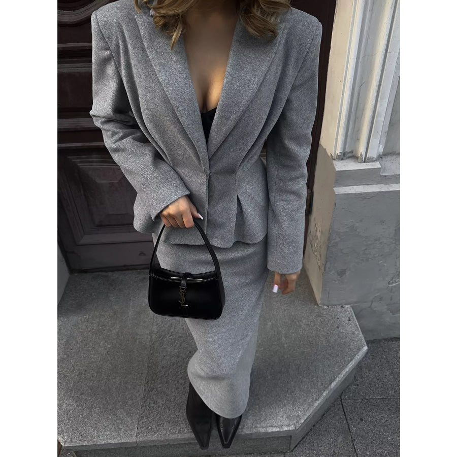 Peplum Blazer and Skirt Set Dark Gray / S Apparel and Accessories