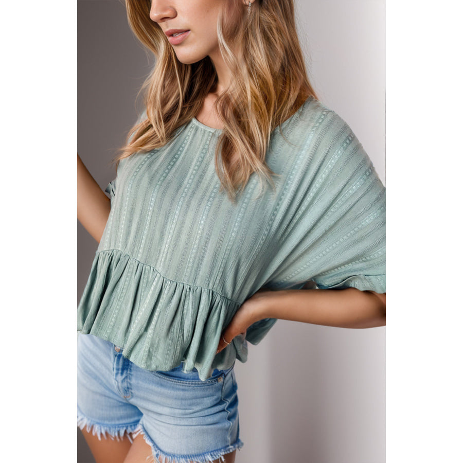 Peplum Round Neck Half Sleeve Blouse Apparel and Accessories