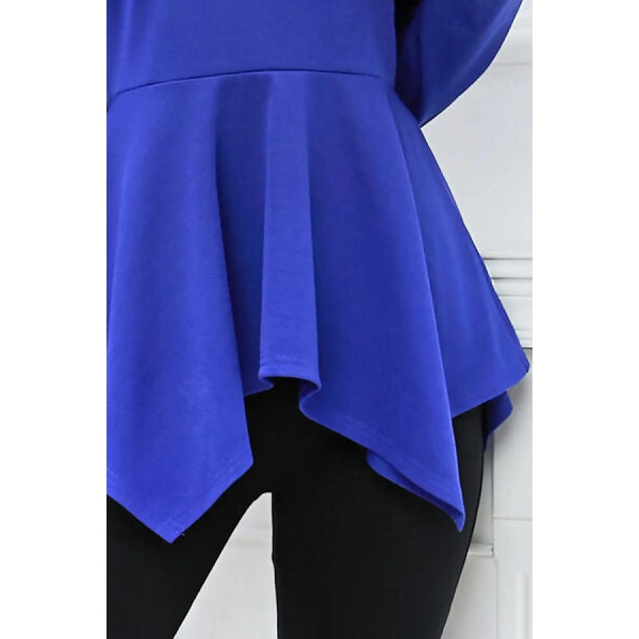 Peplum Round Neck Long Sleeve Blouse Apparel and Accessories