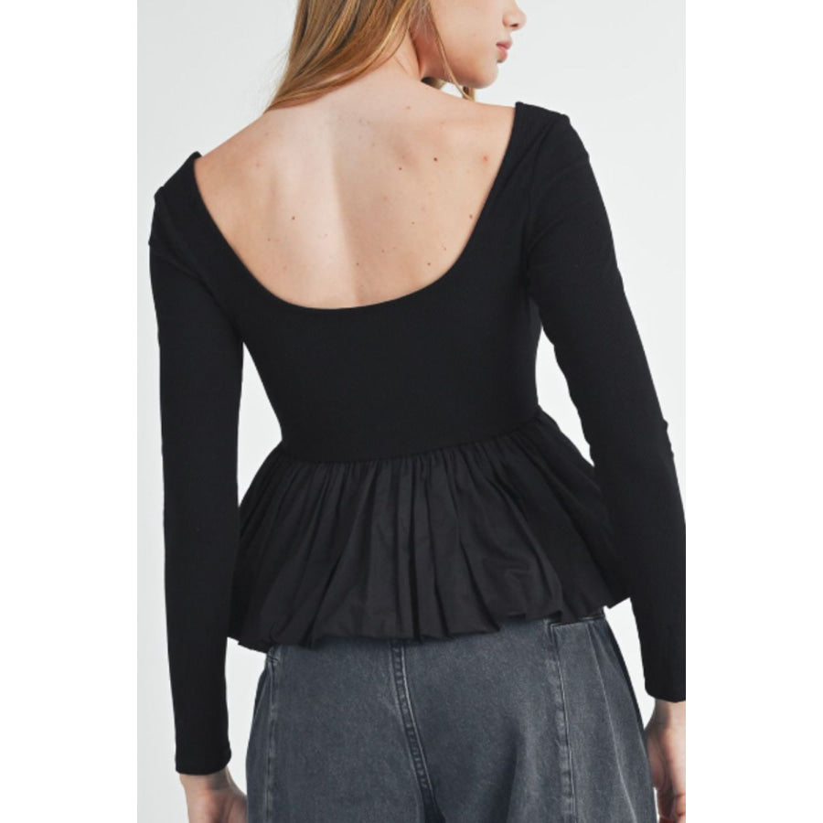 Peplum Scoop Neck Long Sleeve T-Shirt Apparel and Accessories