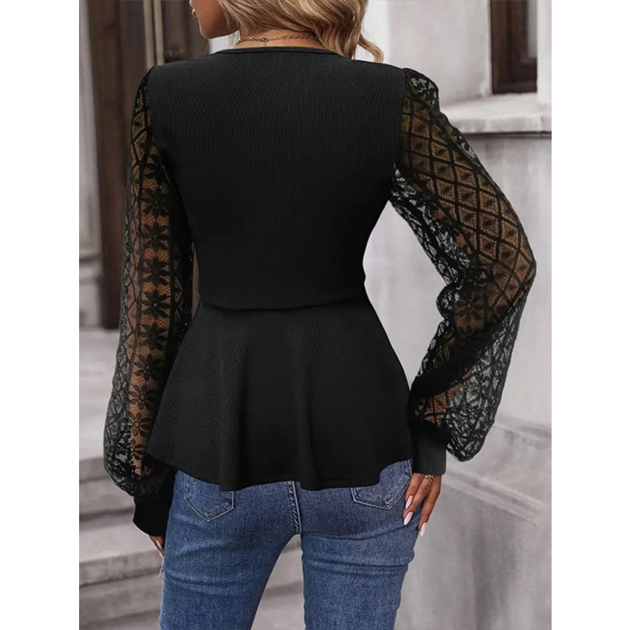 Peplum Surplice Long Sleeve Blouse Apparel and Accessories