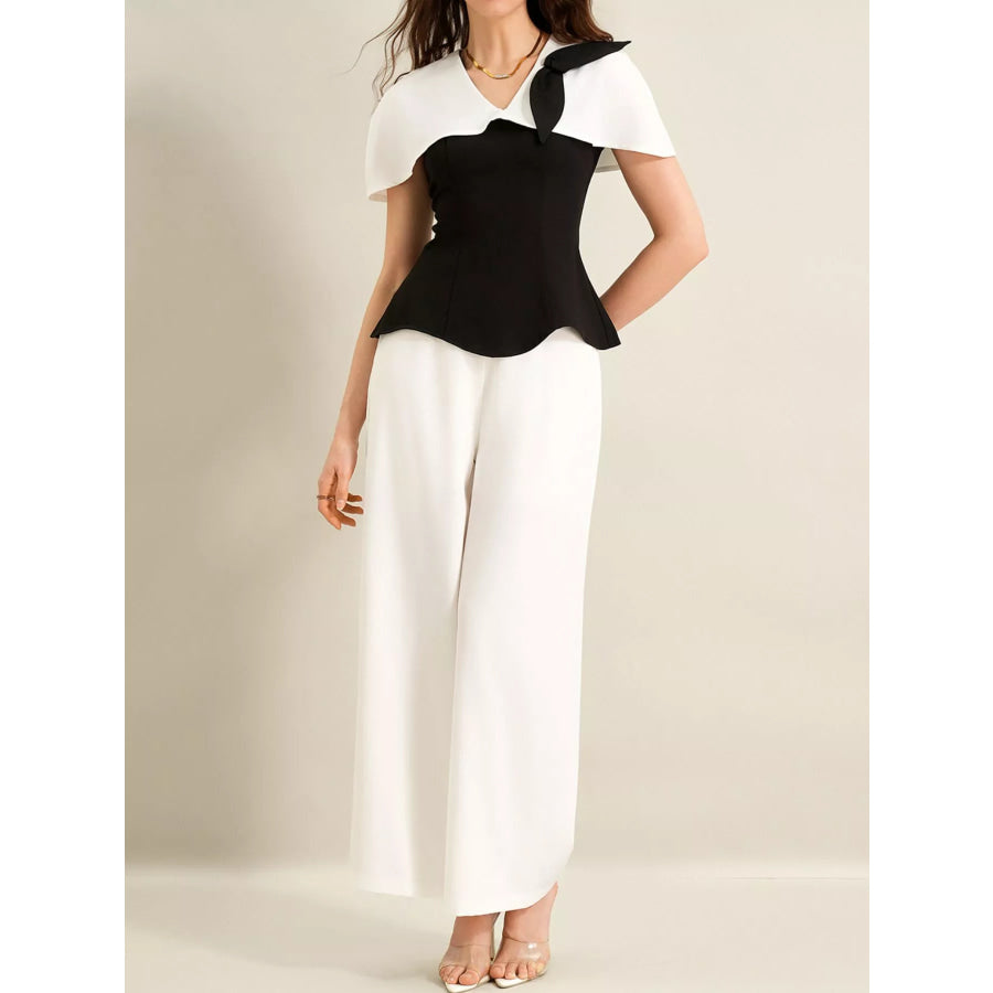 Peplum Top with Wide-Leg Pants Set Apparel and Accessories