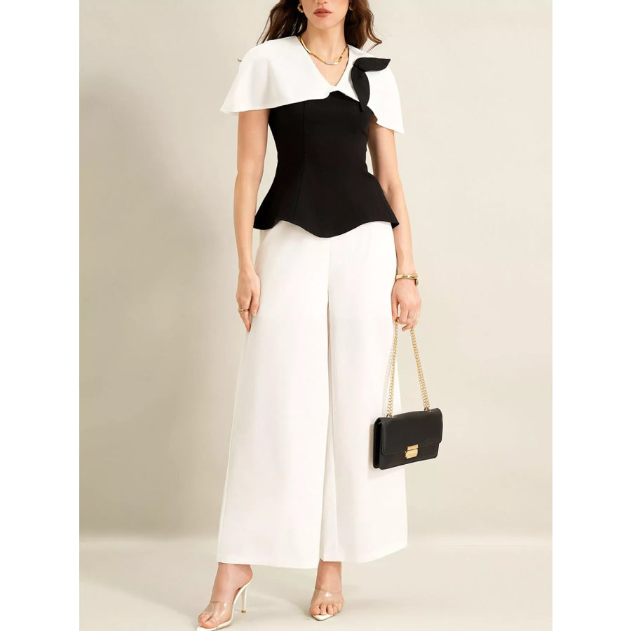 Peplum Top with Wide-Leg Pants Set Apparel and Accessories