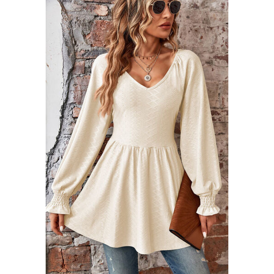 Peplum V - Neck Long Sleeve Blouse Apparel and Accessories