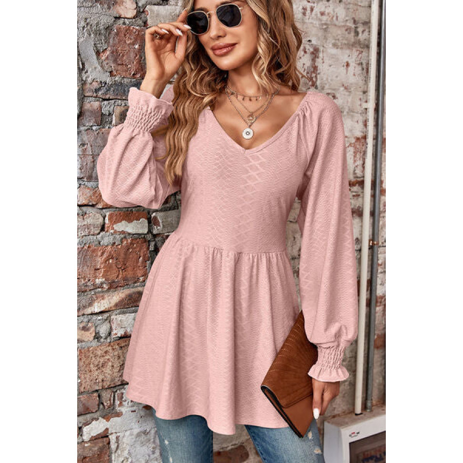 Peplum V - Neck Long Sleeve Blouse Apparel and Accessories