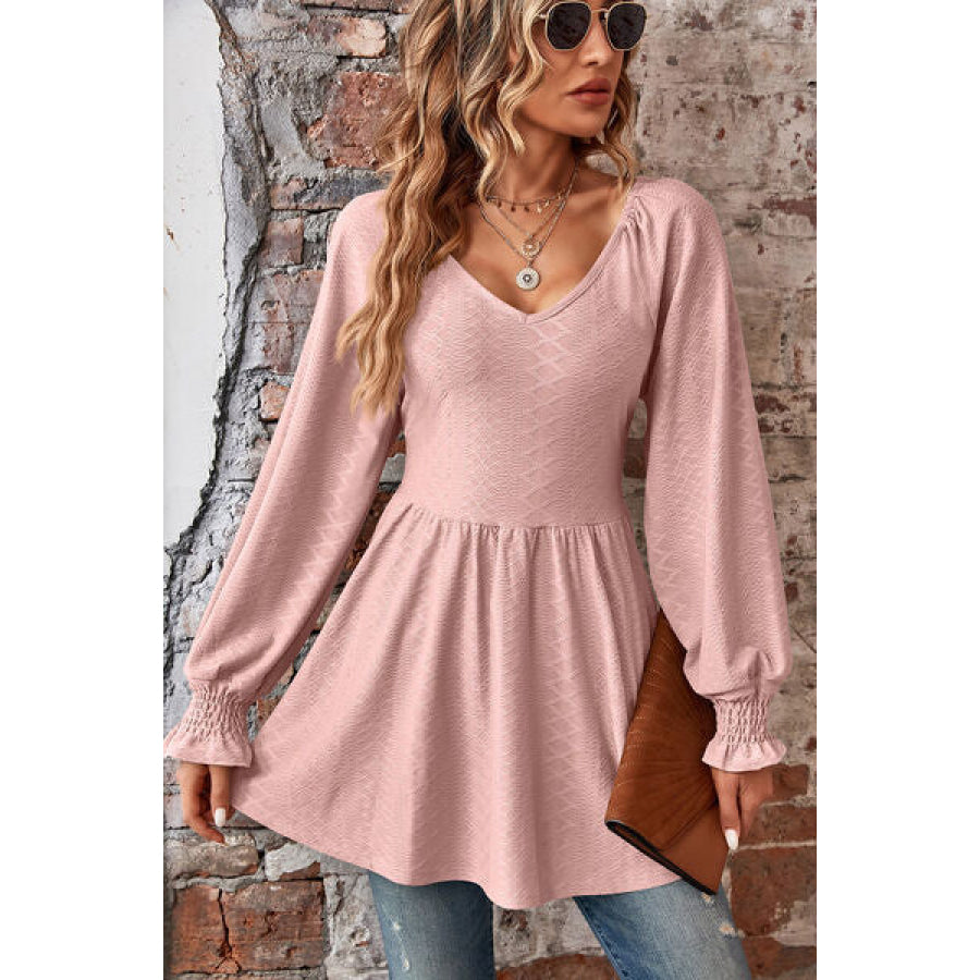 Peplum V - Neck Long Sleeve Blouse Apparel and Accessories